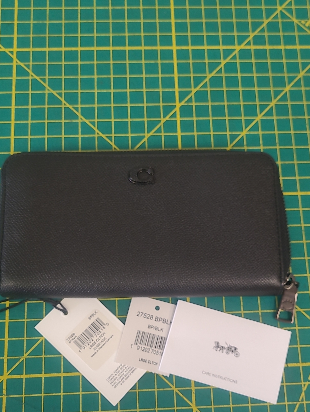 Coach Black On Black Pebbled Leather Zip Around Clutch 27528